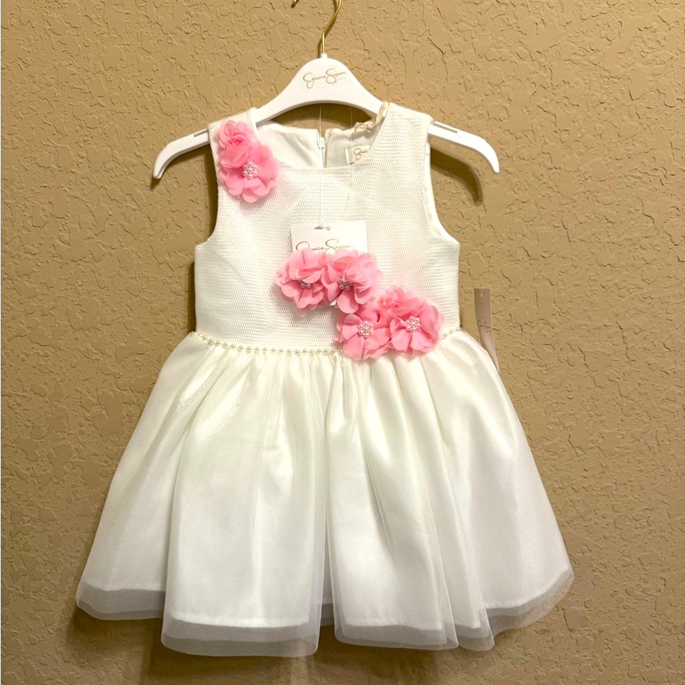 Jessica Simpson White Girls Dress with Pink Floral Accents